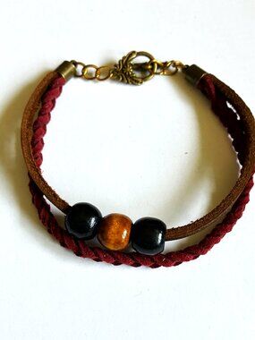 Handmade Genuine Leather & Braided Suede Bracelet — Rustic Boho Unisex